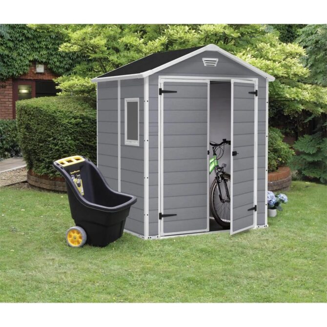 Keter 6′ x 5′ Manor Plastic Garden Storage Shed – Grey-oakleysgardenmachine- Free shipping