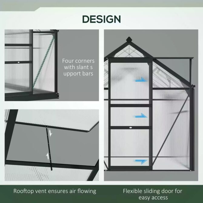 Outsunny 6’x10′  Clear Polycarbonate Greenhouse – Grey