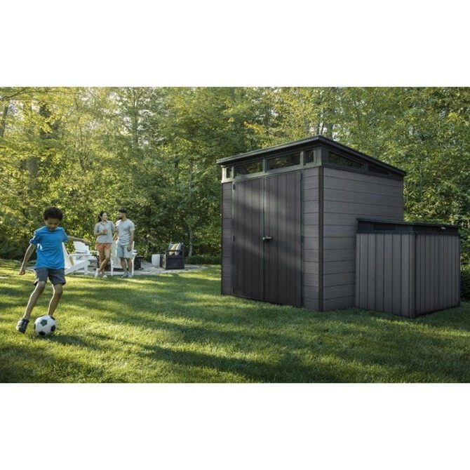 Keter 7’x 7′ Cortina Heavy Duty Plastic Pent Shed – Dark Grey-oakleysgardenmachine- Free shipping