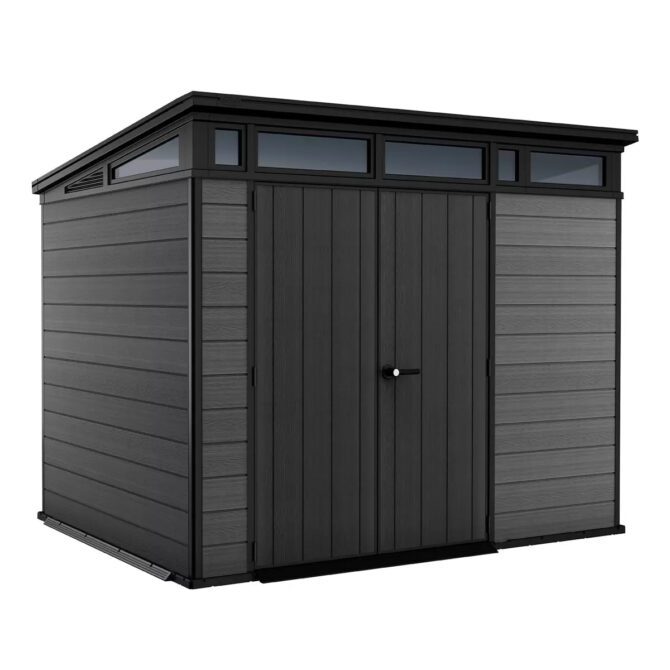 Keter 9’x 7′ Cortina Heavy Duty Plastic Pent Shed – Dark Grey-oakleysgardenmachine- Free shipping