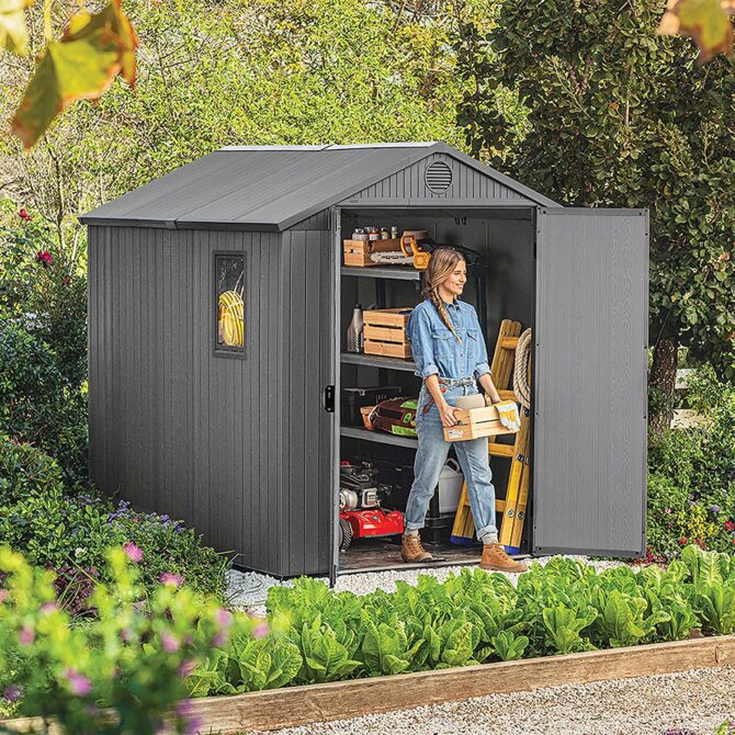 Keter 6’x8′ Darwin Heavy Duty Plastic Garden Shed – Grey-oakleysgardenmachine- Free shipping