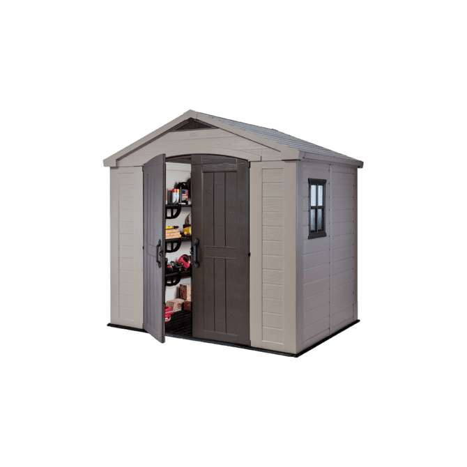 Keter 8’x6′ Factor Heavy Duty Plastic Garden Shed – Beige-oakleysgardenmachine- Free shipping