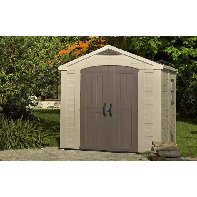 Keter 8’x6′ Factor Heavy Duty Plastic Garden Shed – Beige-oakleysgardenmachine- Free shipping