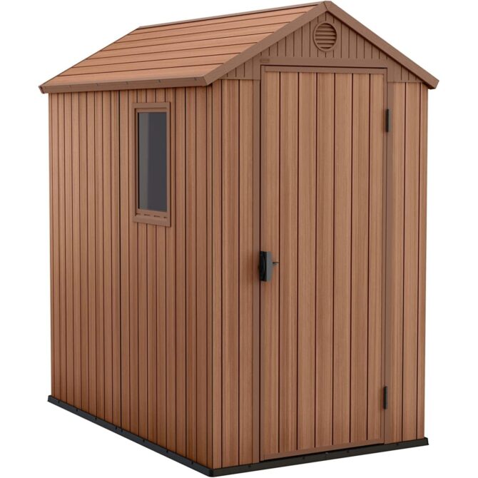 Keter 4’x6′ Darwin Heavy Duty Plastic Garden Shed – Brown-oakleysgardenmachine- Free shipping