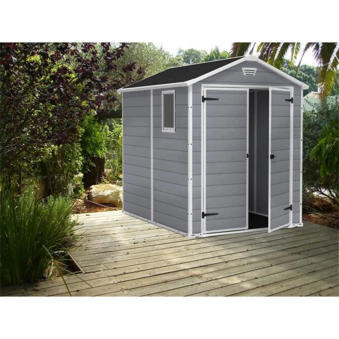 Keter 6′ x 8′ Manor Plastic Garden Storage Shed – Grey-oakleysgardenmachine- Free shipping