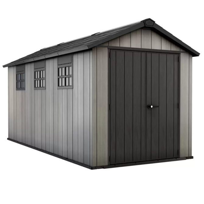 Keter 7.5′ x 15′ Oakland Heavy Duty Plastic Shed – Grey-oakleysgardenmachine- Free shipping