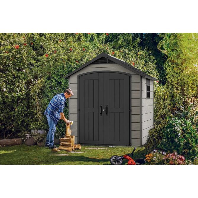 Keter 7.5’x7′ Premier Heavy Duty Plastic Shed – Grey-oakleysgardenmachine- Free shipping