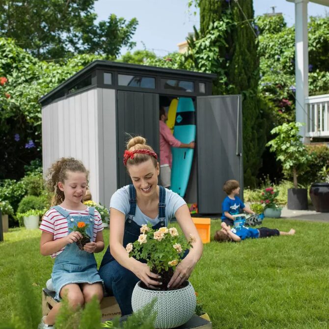 Keter 7’x 7′ Artisan Heavy Duty Plastic Pent Shed – Grey-oakleysgardenmachine- Free shipping