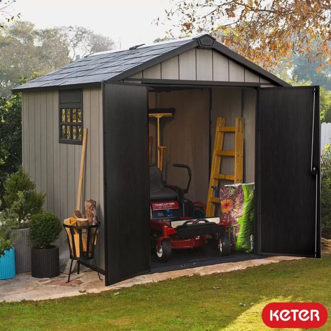 Keter 7.5′ x 9′ Oakland Heavy Duty Plastic Shed – Grey-oakleysgardenmachine- Free shipping