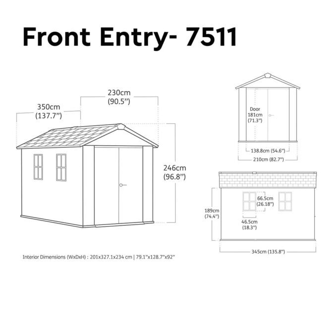 Keter 7.5’x11′ Newton Plus Front Entry Plastic Shed – Dark Grey-oakleysgardenmachine- Free shipping