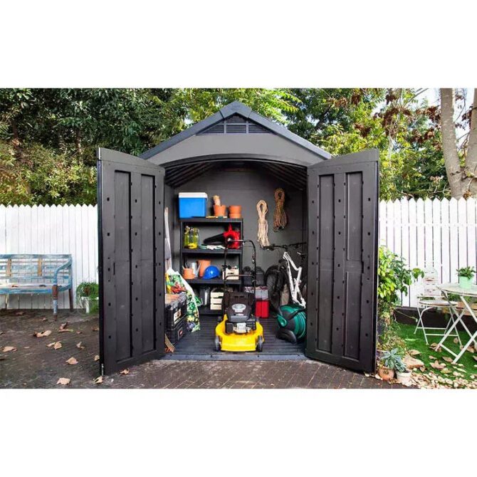 Keter 7.5’x7′ Premier Heavy Duty Plastic Shed – Grey-oakleysgardenmachine- Free shipping