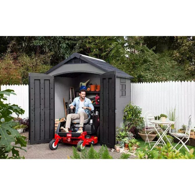 Keter 7.5’x7′ Premier Heavy Duty Plastic Shed – Grey-oakleysgardenmachine- Free shipping