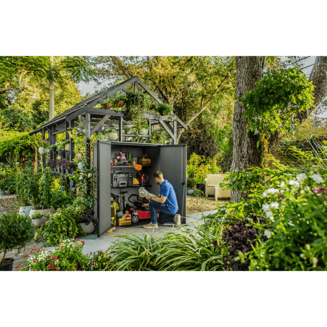 Keter 4’x2′ Cortina Alto Heavy Duty Vertical Plastic Garden Shed with Shelves-oakleysgardenmachine- Free shipping