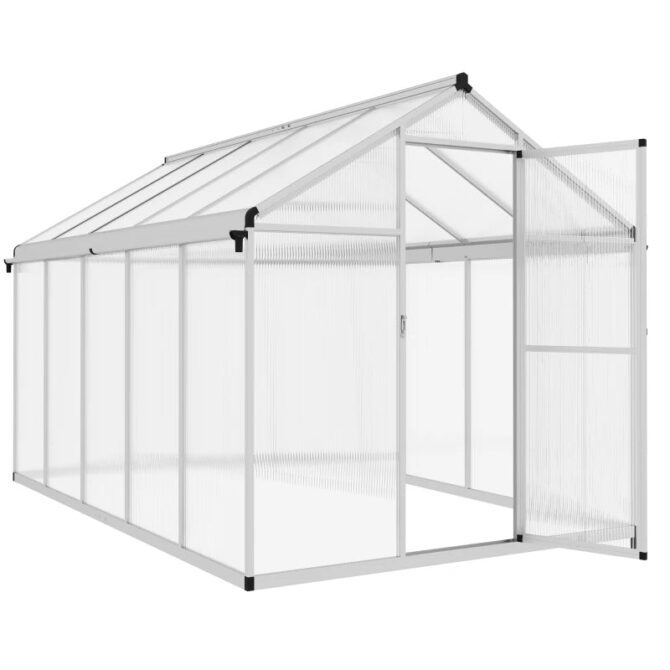 Outsunny 6 x 10ft Polycarbonate Greenhouse with Rain Gutters – Silver