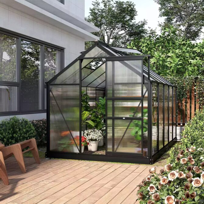 Outsunny 6’x10′  Clear Polycarbonate Greenhouse – Grey