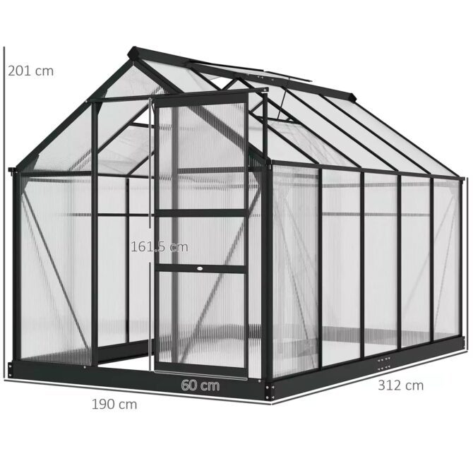 Outsunny 6’x10′  Clear Polycarbonate Greenhouse – Grey